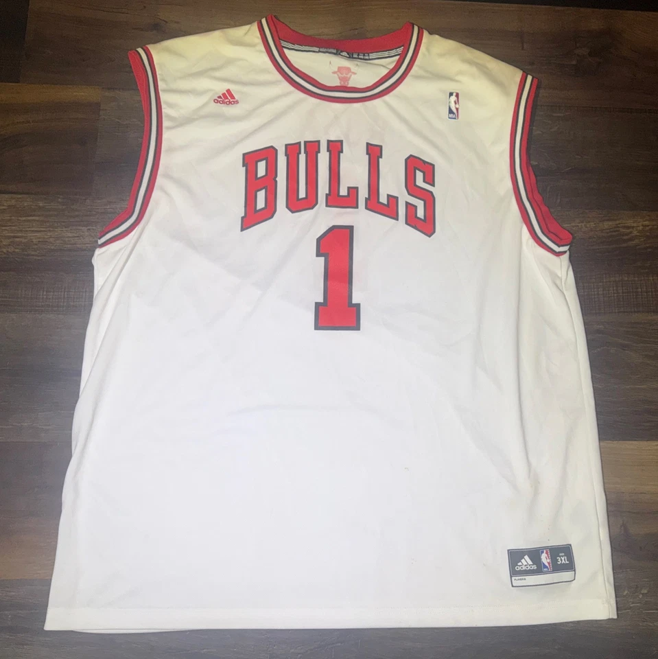 Мужская футболка свингмена Derrick Rose Chicago Bulls Adidas No1 D-Rose белая NBA 3XL - Изображение 3 из 4