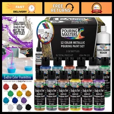 12 Color Metallic Acrylic Pouring Paint Set - 2oz Bottles, Ready to Use, Gloss M