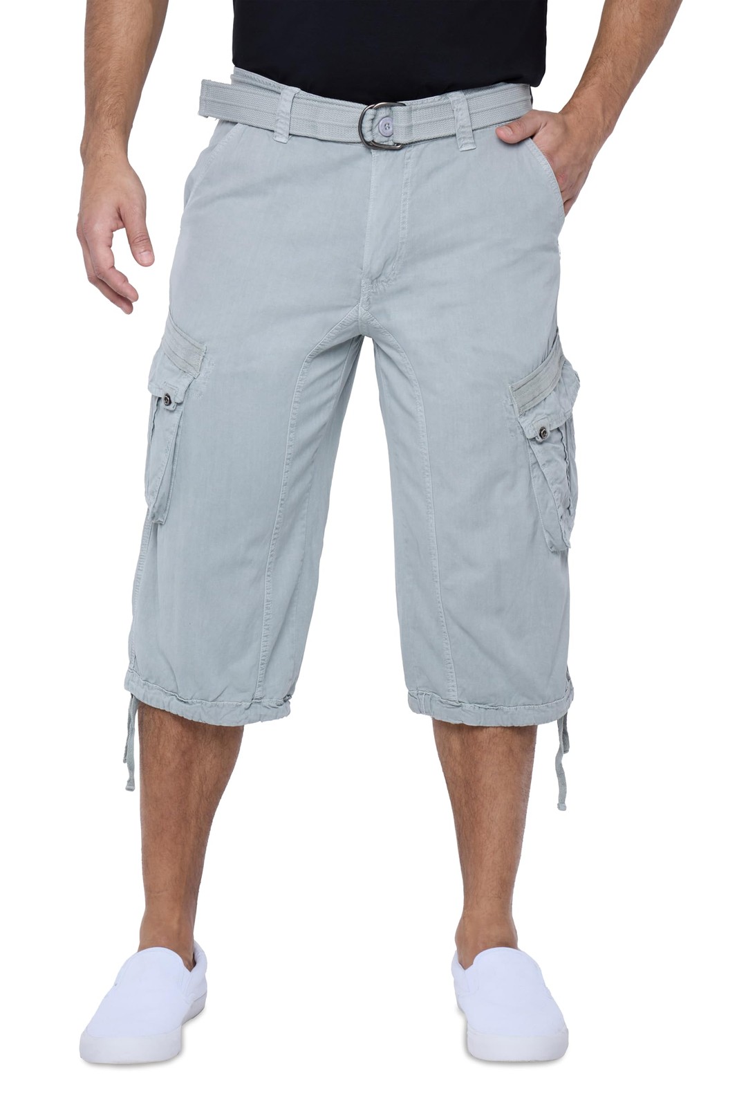 X-Ray Mens Belted Capri Cargo Shorts Slate Grey-Size 38