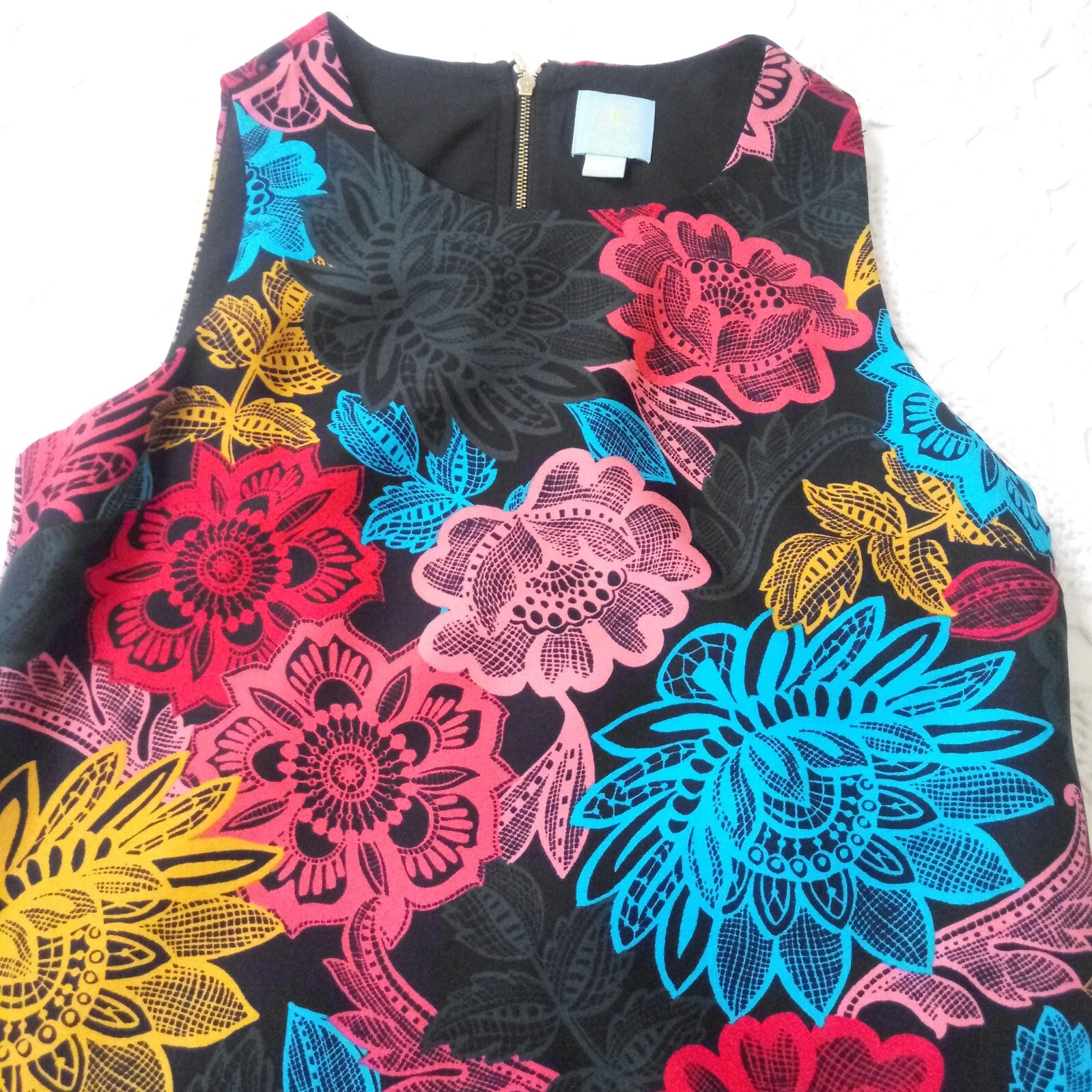 VETEMENTS Abito CeCe Steffe Shift nero floreale colorato senza maniche lunghezza ginocchio 4 donna