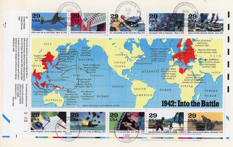 1972-1974 US 50th Anniversary of World War II Commemorative Sheets, FDCs