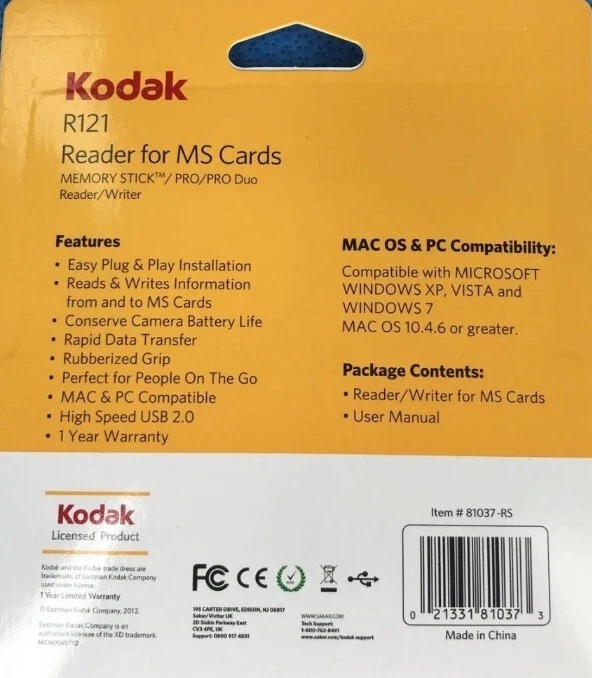Kodak R121 Reader for MS Cards Memory Stick Reader / Writer High SpeedUSB(2pack) - Image 2 of 2