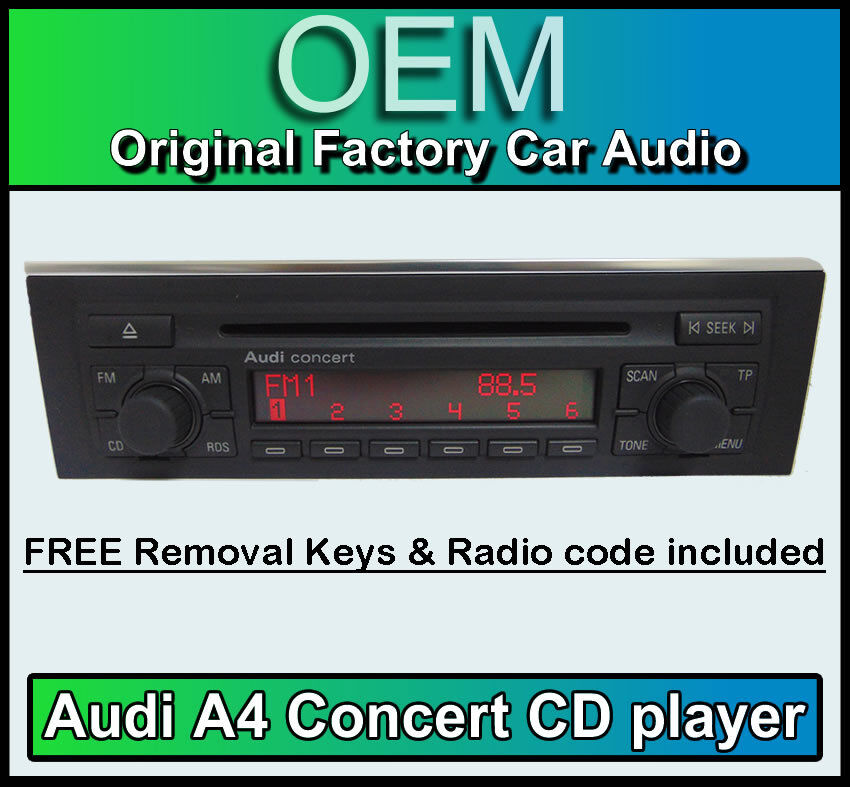 Tumor maligno Granjero Samuel Reproductor de CD Audi A4 Audi Concert Coche Cabeza Estéreo Unidad  Suministrado con Código de Radio | eBay