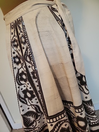 Vintage Maya De Mexico Hand Painted Senorita Skirt Cream Brown Sequins - Picture 23 of 24
