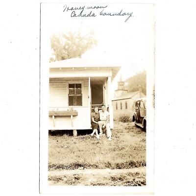Vintage Newlywed Honeymoon Photo Canada Boundary June 1930s Cute Couple Cabin