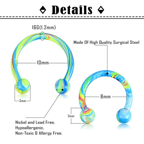 5-18PCS Septum Rings 316L Steel Horseshoe Lip Helix Daith Nose Hoop 14g 16g 20g - Picture 3 of 14