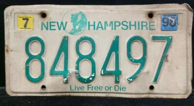 1x Vintage NH New Hampshire License Plate 848497 VIN/EXP '98 Live
