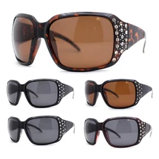 SA106 Polarized Lens Oversize Rhinestone Bling Sparkling Womens Sunglasses