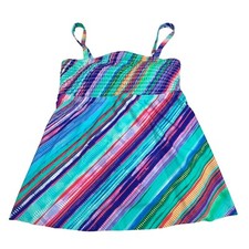 Swimsuits For All Smocked Bandeau Tankini Top 8 Straps Electric Stripe NWT