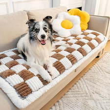 Washable Pet Couch Cover for Dogs - Cream Cotton Sofa Protector Brown, 23.6"x63