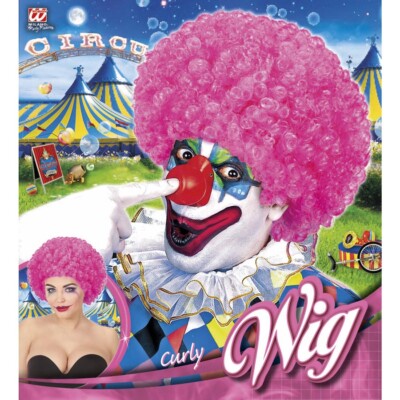 Rosa Perücke Kleiner Afro Karneval 70er 80er Jahre Clown Herren Kostüm Party