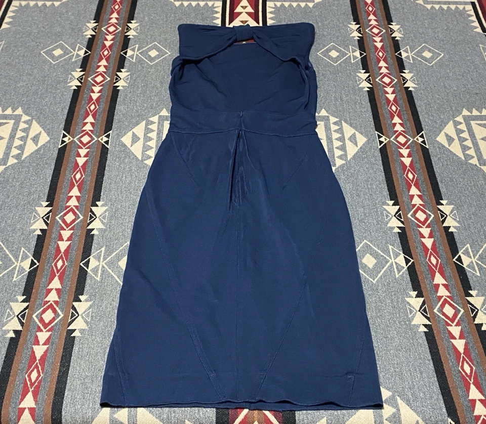 Vestido Vaina Valentino Roma Azul Marino EU 38 US 2 Lazo Espalda Abierta BR Foto 2 de 4