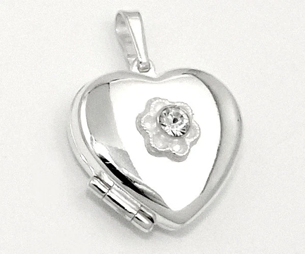 Foto Medaillon Herz Amulett weißer Zirkonia Bilder Anhänger Silber 925 mit Kette