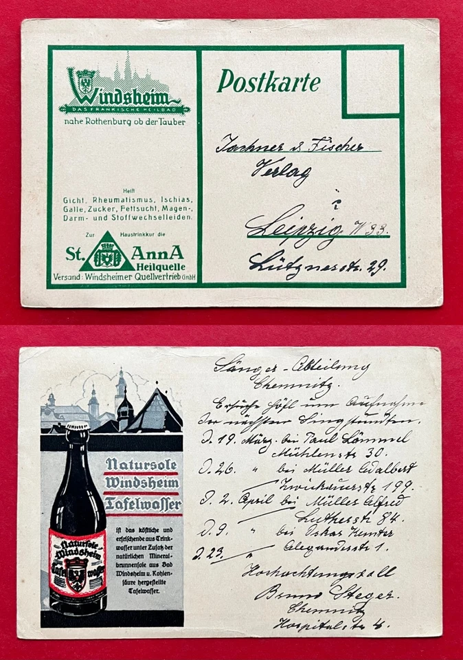 Reklame AK WINDSHEIM um 1930 St. Anna Heilquelle Tafelwasser     ( 116928 - Bild 1 von 1