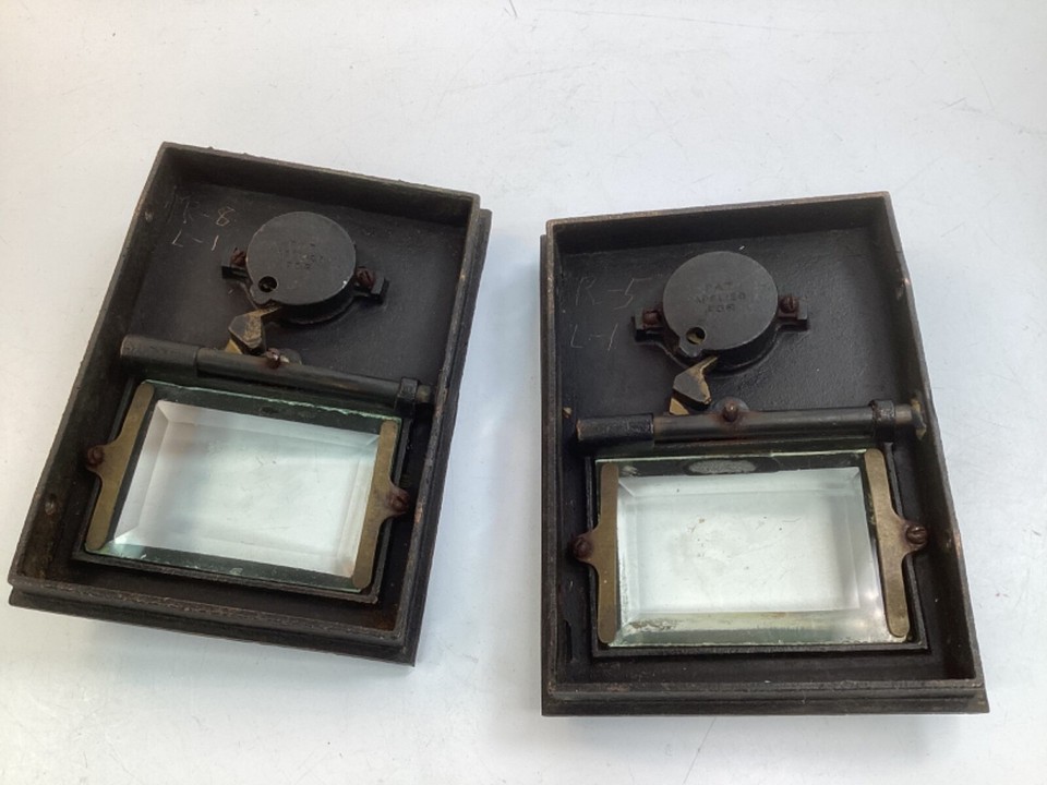 2 Vintage Antique Copper US Post Office Mail Box Door Combo Lock Glass