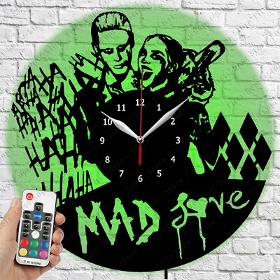 LED Clock Joker&Harley Quinn Vinyl Record Wall Clock Led Light Wall Clock 100