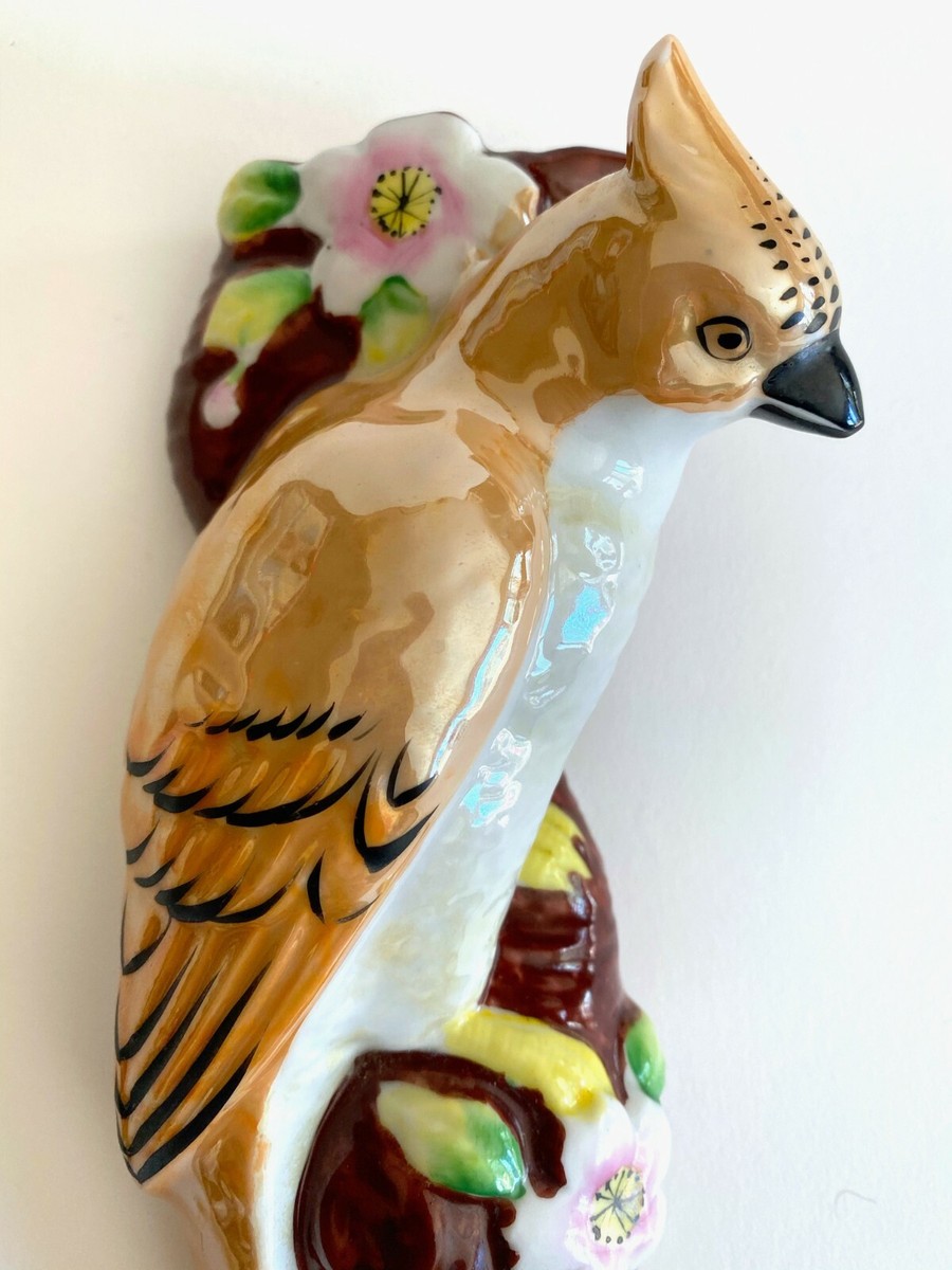 ART DECO 1940'S JAPAN ART POTTERY HAND PAINTED BIRD PORCELAIN WALL