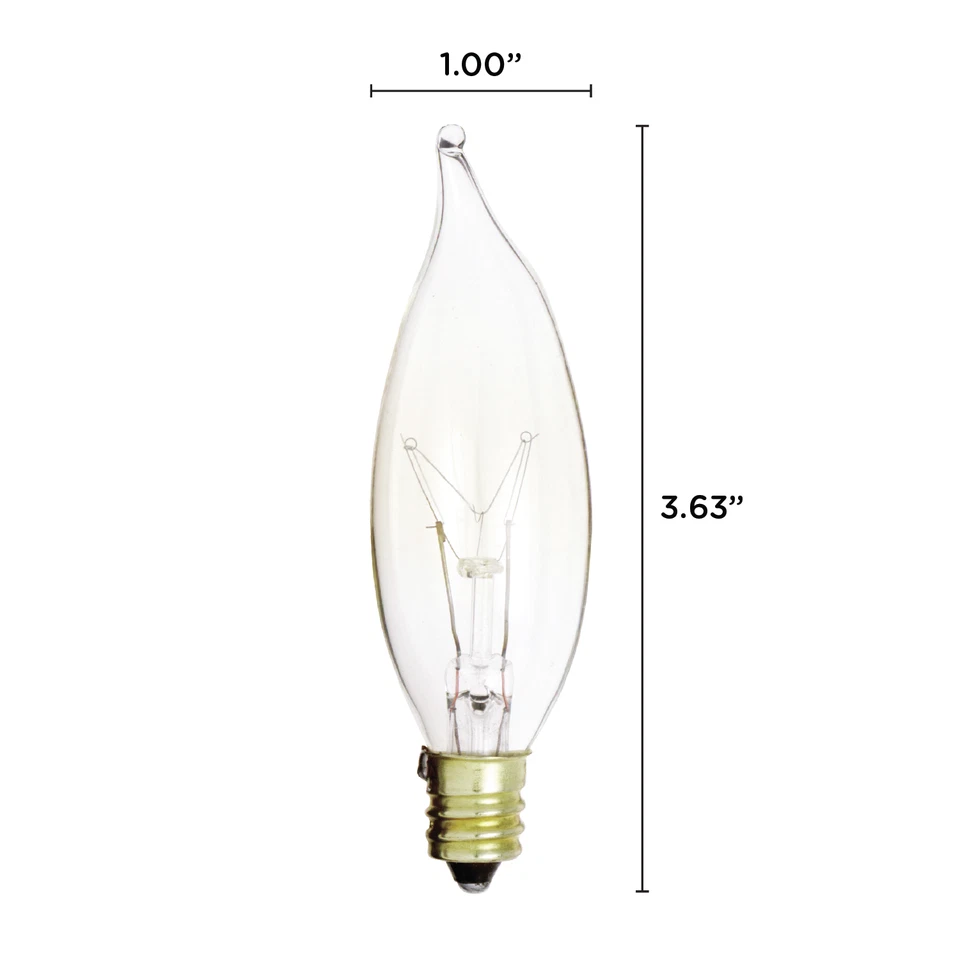 Paquete de 12 candelabros 15CFC 15W vatios 120V CA10 punta de llama candelabro E12 transparente Foto 2 de 4