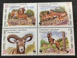 CYPRUS #923a.  BLOCK OF FOUR, OVIS GMELINI OPHION. (WORLD WILDLIFE FUND).  MNH