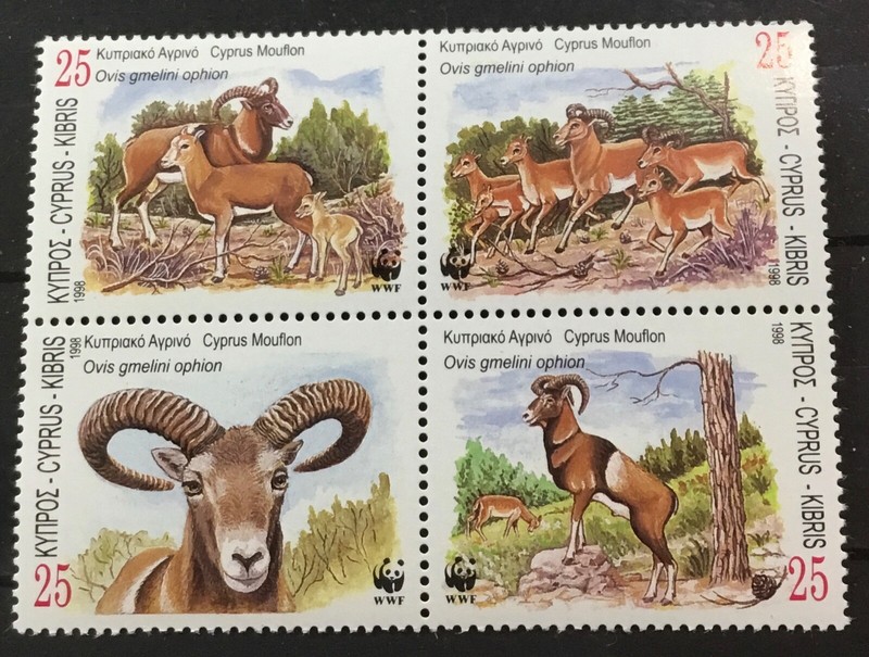 CYPRUS #923a.  BLOCK OF FOUR, OVIS GMELINI OPHION. (WORLD WILDLIFE FUND).  MNH