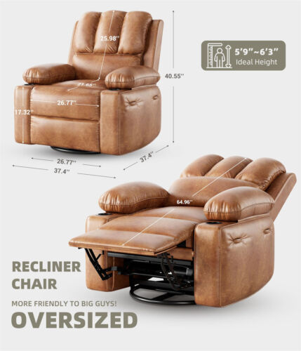 🎱Oversized Wide Power Recliner Chair 360° Rocker Swivel Recliner for Adults PU - Picture 4 of 11