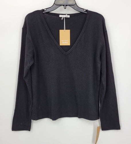 Reformation Sweater Womens Small Black Gen V Neck Lightweight Modern Pullover