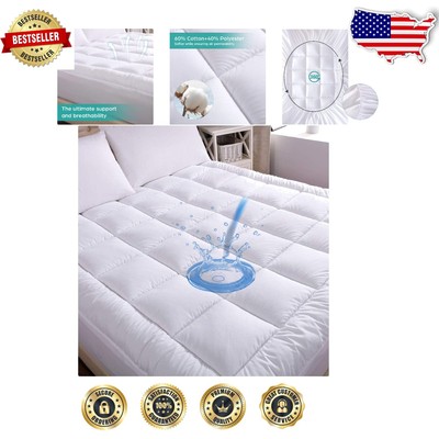 Luxury King Size Mattress Pad with 300 Thread Count Cotton - Waterproof Cover