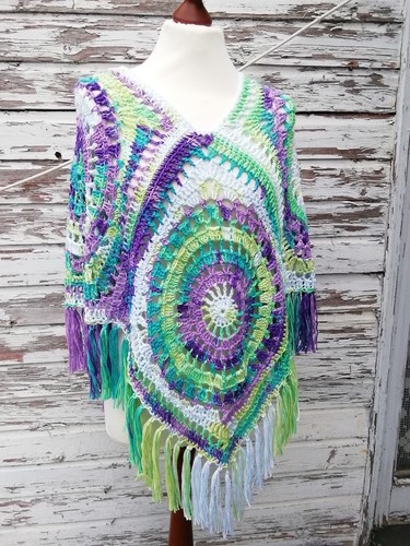 Poncho * Häkelponcho * Hippie * Boho * Sommerponcho * Baumwolle - Bild 4 von 6