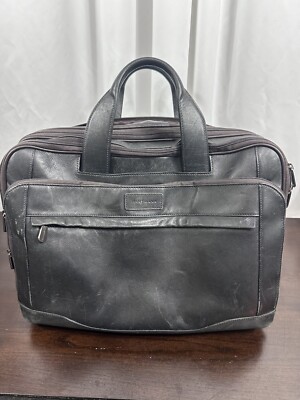 Hartmann Black Briefcase Leather Aviator Expandable Laptop Bag No Strap ...