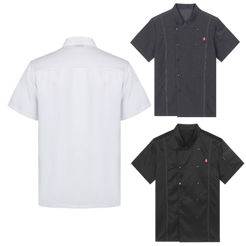 Mens Short Sleeve Chef Coats Jacket Kitchen Restaurant Hotel Cooking Work Shirts - Picture 7 of 81