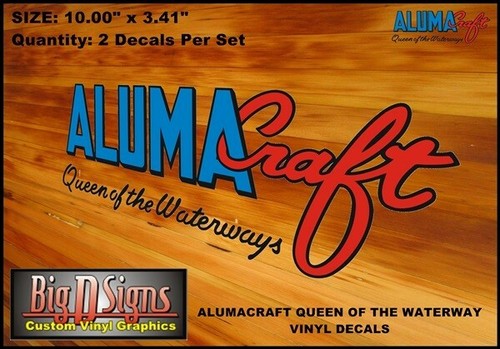 Vintage Alumacraft Queen of the Waterway Vinyl Decal Set (Qty 2) 10"x3.4" Each