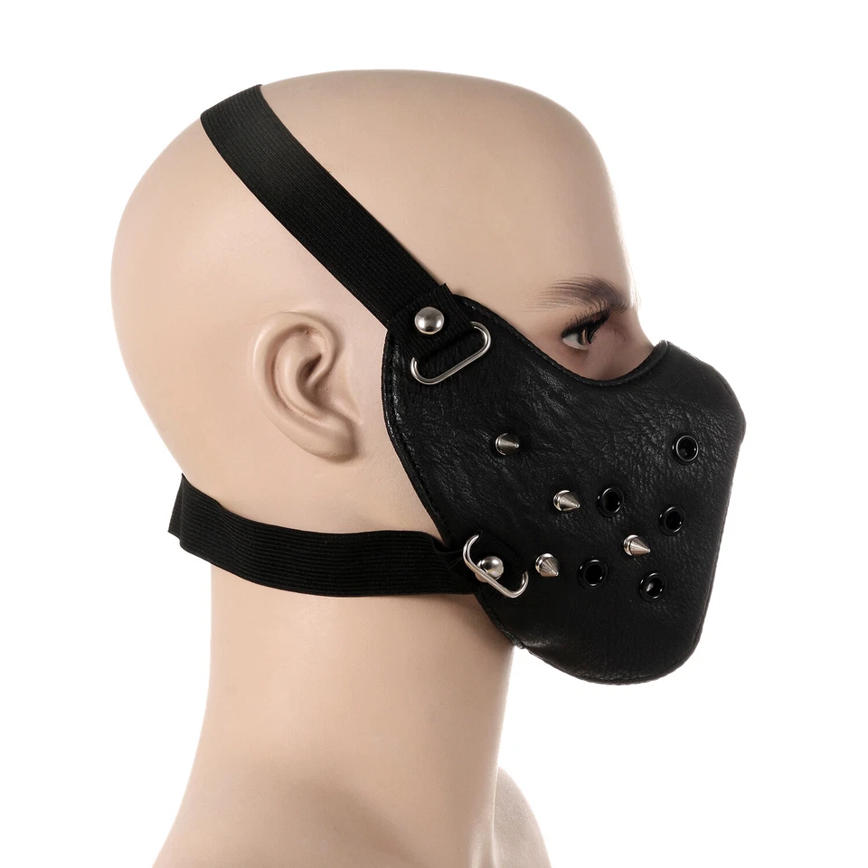 Punk Black PU Leather Rivet Half Face Mask Outdoors Motorcycle Biker Protection - Image 4 of 4