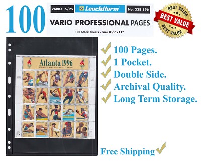 100 Lighthouse Vario 1S Album Pages 1 Pocket Double Side Archival Black Sheets