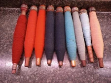 Vintage Wooden Textile Thread Bobbin Spindle With Thread-9 Total