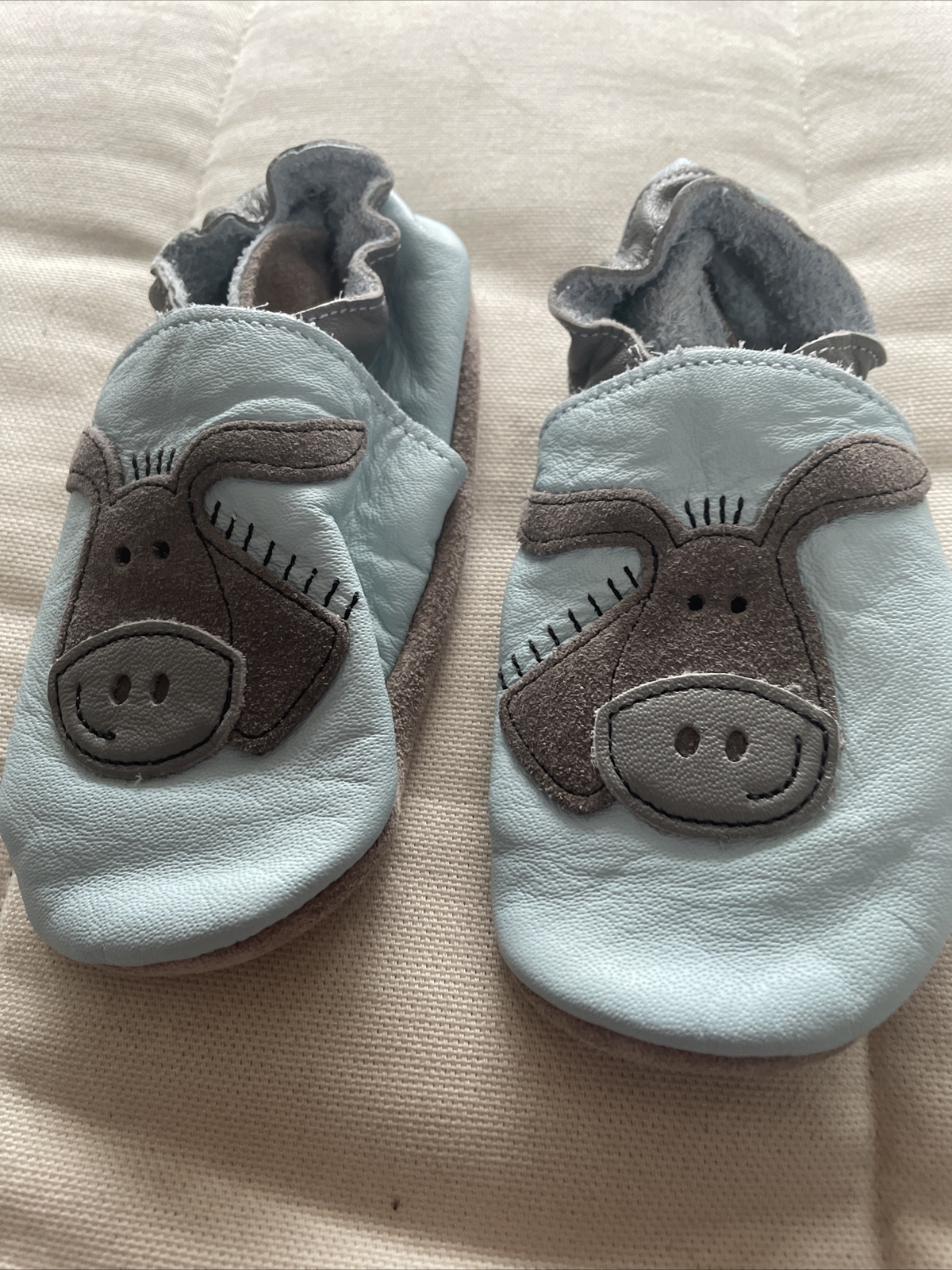 SAOLA Scarpe da bambino neonato in morbida pelle blu pollici. Mai indossato. Suola Lunghezza 14 Cm Asino