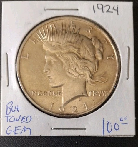 1924-P Uncirculated Peace Silver Dollar GEM+ Cartwheel Light Natural Toning!