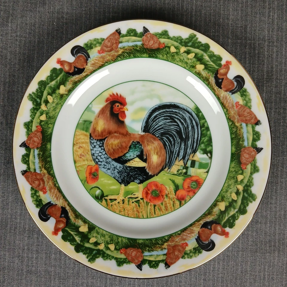 Juego de 2 platos de ensalada de gallo Department 56 plato de pan adorno dorado granja rural Foto 2 de 4