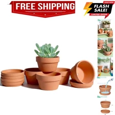 3.7 Inch Terracotta Shallow Succulent Pots - 6 Pack Terra Cotta Clay Pot with...