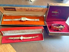 LOT OF VINTAGE NOS LADIES WATCHES LOT OF 3 WITH BOXES ARNEX DUFONTE FREY FRECO