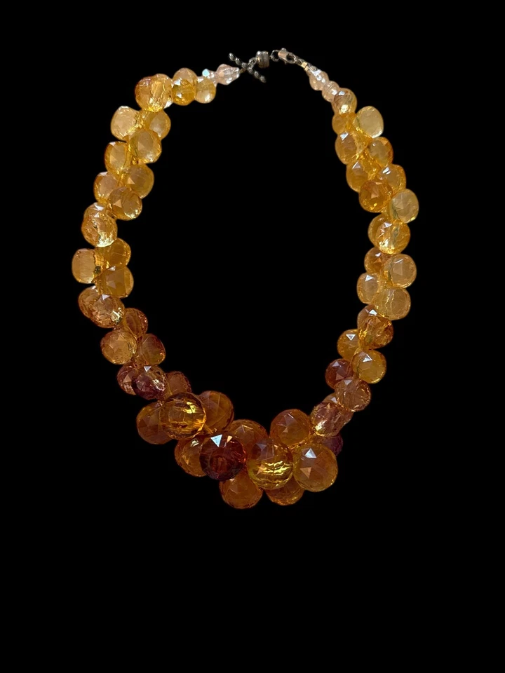 Vintage Faceted Amber Plastic Chunky Beaded Statement Necklace Retro Costume - Imagem 2 de 4