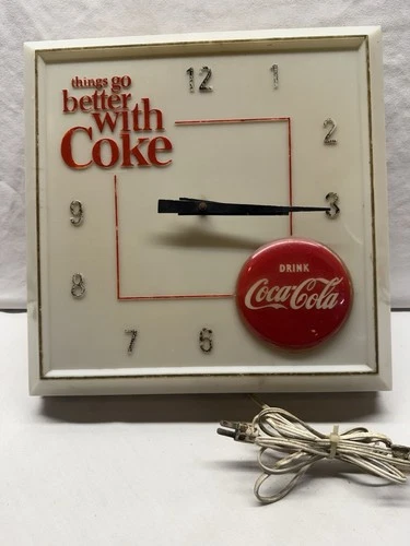 Vintage Coca-Cola Light Up 16" X 16" Plastic Wall Clock 1960's NOT WORKING
