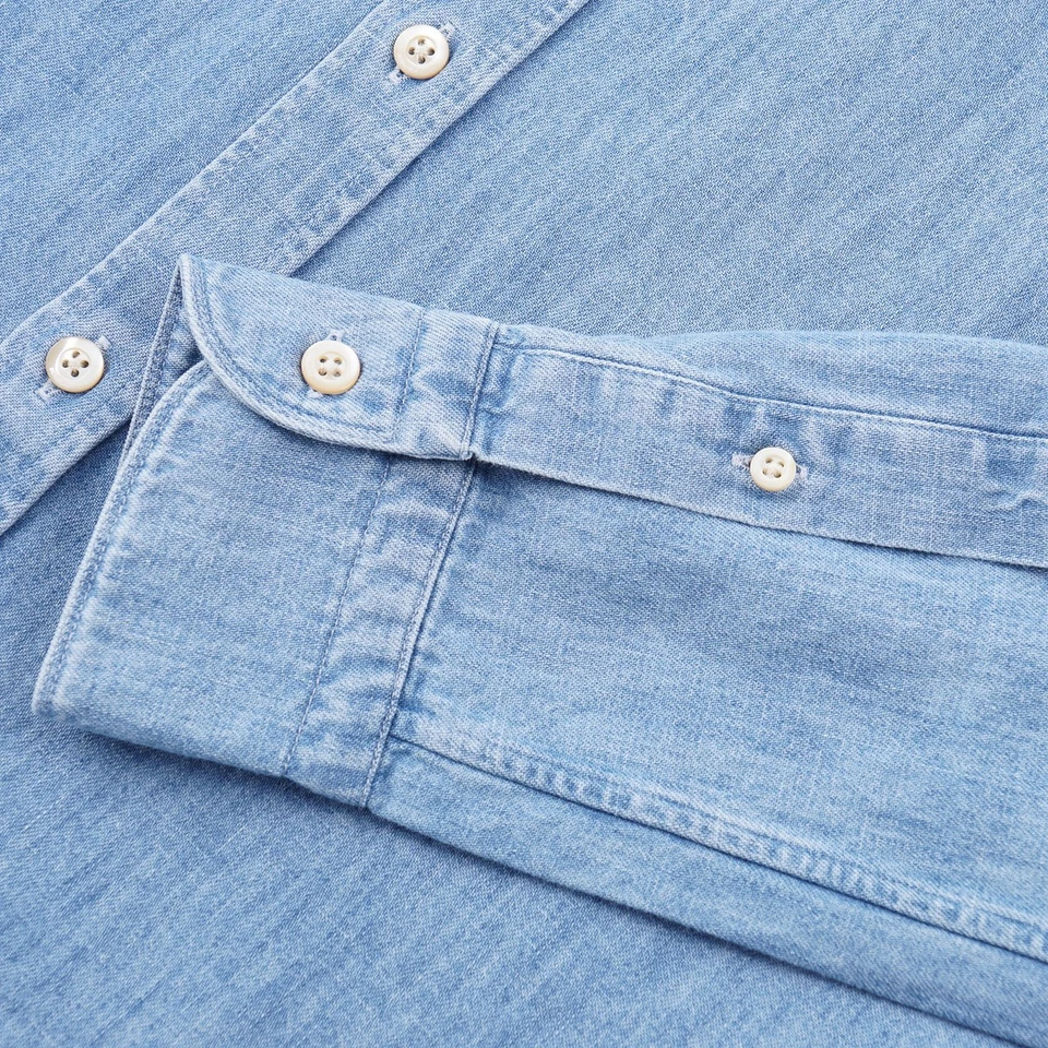 Camisa Boglioli Extra Delgada Azul Cielo Cambray Denim Algodón 15.5 (Eu 39) S Nueva con Etiquetas Foto 3 de 4