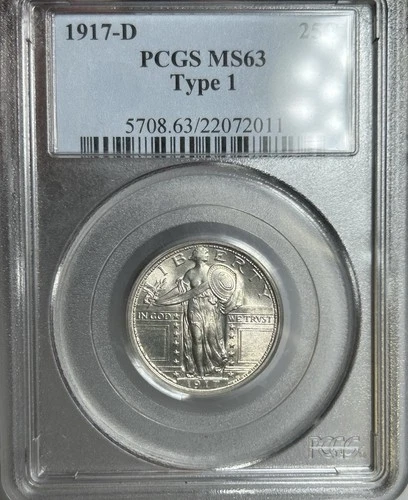 1917 D Type 1 Standing Liberty Quarter PCGS MS63 Bright White Beautiful Coin