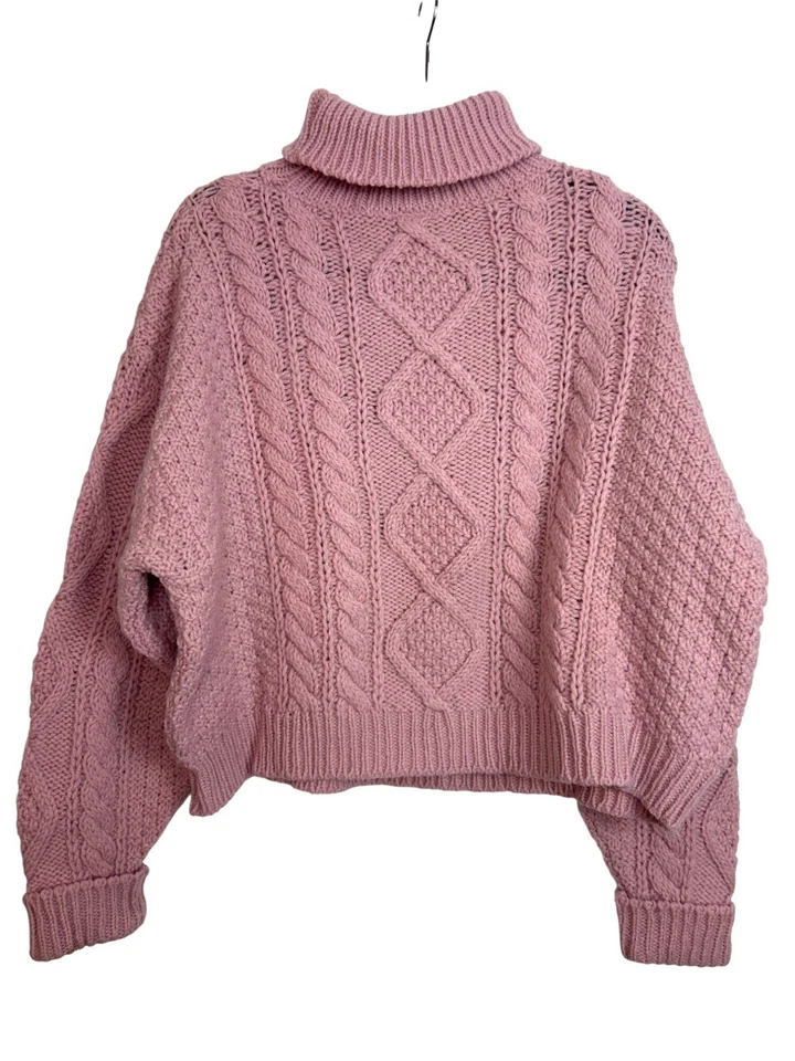 Suéter De Colección Laura Ashley Para Mujer M/L Rosa Tejido con Cable Cuello Alto Grueso Cuadrado Foto 3 de 4