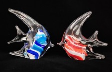 Pair of Angel Fish Hand Blown Art Glass Tropical Decor Murano Style 1 BROKEN TIP