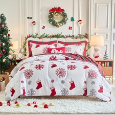 Christmas 7 Pieces Queen Comforter Sheet Set Bed in a Bag Holiday New Year St...