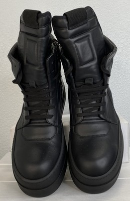 Rick Owens Mega Bumper Geobasket Men's Size 12 Black Leather Hi
