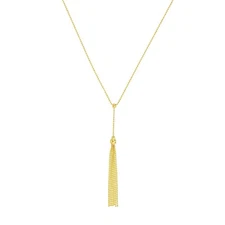 Moveable Bead and Tassel Lariat Necklace Real 14K Yellow Gold 18"