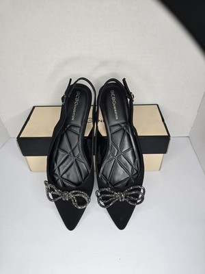  BCBGeneration Kristin Black Neoprene Crystal Bow Slingback Flats Shoes 8.5