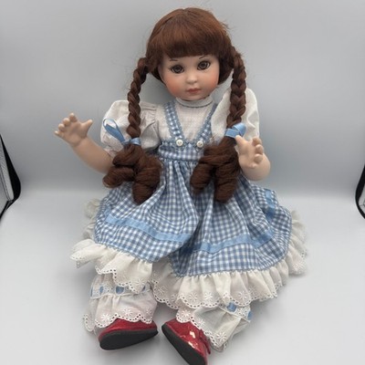 Marie Osmond Baby Dorothy Porcelain Doll Blue Gingham Dress Red Ruby Shoes Braid